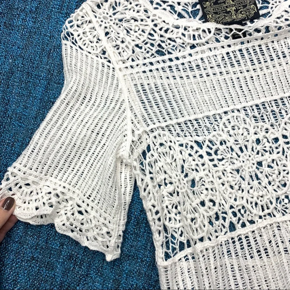 Anthropologie James Coviello White Crocheted Knit Lace Janice Top Women's Small